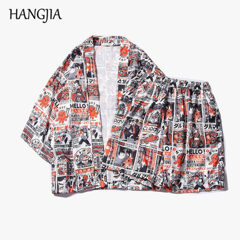 Image of Mens Japan Style Kimono Printed Cardigan Jacket