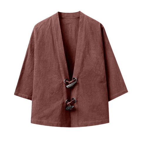 Image of Fashion Men Japanese Yukata Casual Coat Cotton Vintage Kimono Outwear