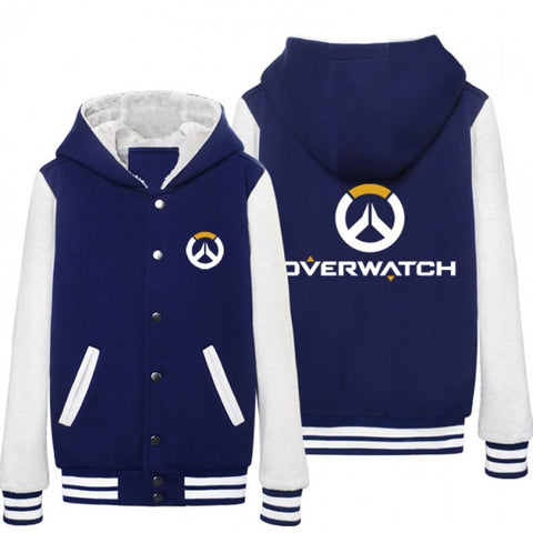 Image of Overwatch Logo Thicken Coats - Black Button Style Coat