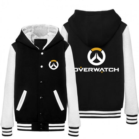 Image of Overwatch Logo Thicken Coats - Black Button Style Coat
