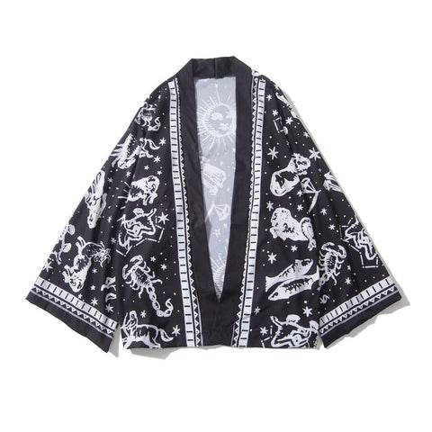 Image of Men Summer Landscape Print Japanese Kimono Cardigan Shirts