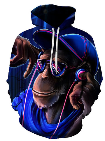 Image of Men's 3D Printed Animal Cartoon Monkey Hooded Casual Pullover Hoodie