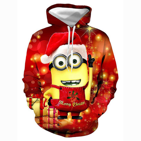Image of Women's 3D Cartoon Despicable Me Work Basic Loose Red Hoodie