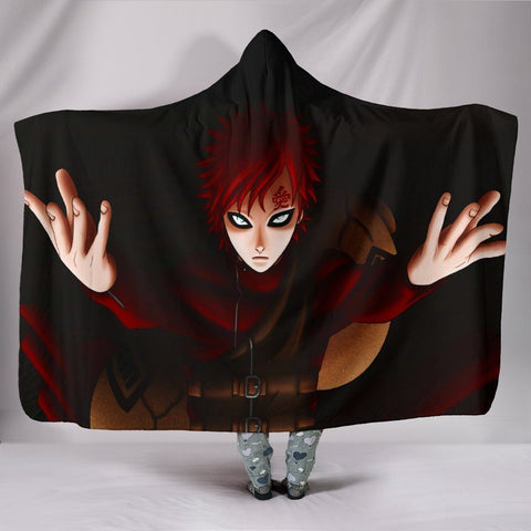 Image of Naruto Gara Hooded Blanket - Spread Hands Black Blanket