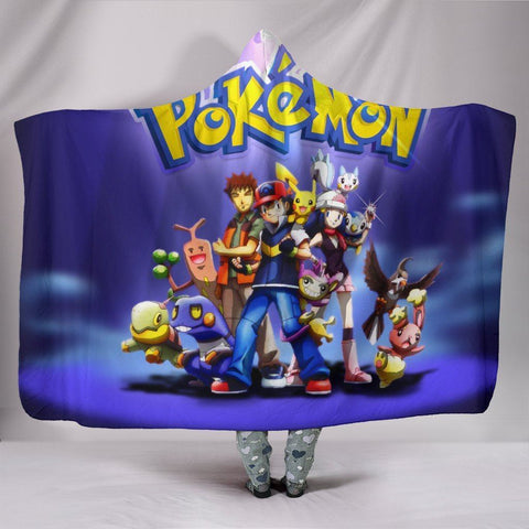 Image of Pokemon Hooded Blanket - Group Picture Blue Blanket