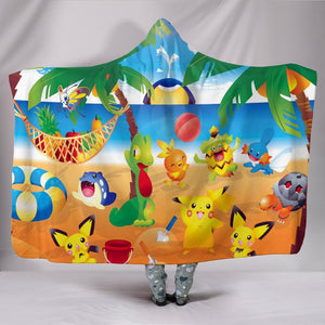 Pokemon  Hooded Blanket - At The Beach Blue Blanket