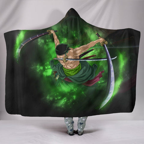 Image of One Piece Roronoa Zoro Hooded Blanket - Green Blanket
