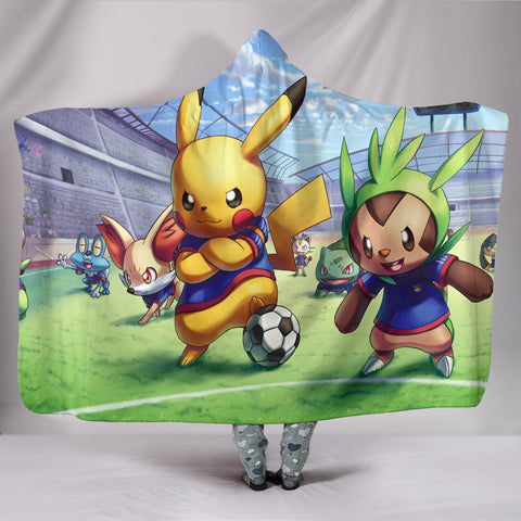 Image of Pokemon Soccer Team Hooded Blanket - Play Football Green Blanket