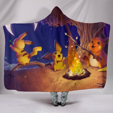 Image of Pikachu Pichu And Raichu Hooded Blanket - Barbecue Blanket