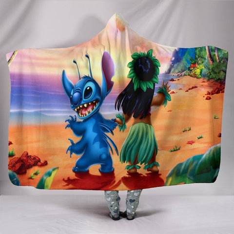 Image of Lilo And Stitch Hooded Blankets - Lilo And Stitch Anime Cute Hooded Blanket
