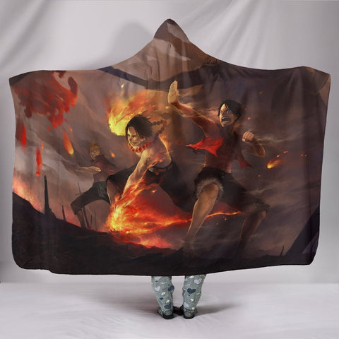 Image of One Piece Hooded Blanke - Ace And Luffy Grey Blanke