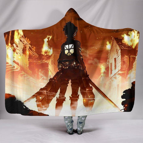 Image of Attack On Titan Fight Hooded Blanket - Anime Black Cool Blanket