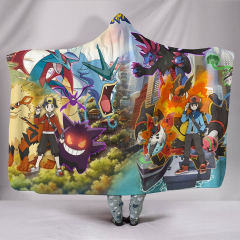 Image of Pokemon Characters Hooded Blanket - Two Boys Green  Blanket