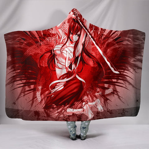 Image of Fairy Tail Erza Scarlet Hooded Blanket - Red Sexy Girl Blanket