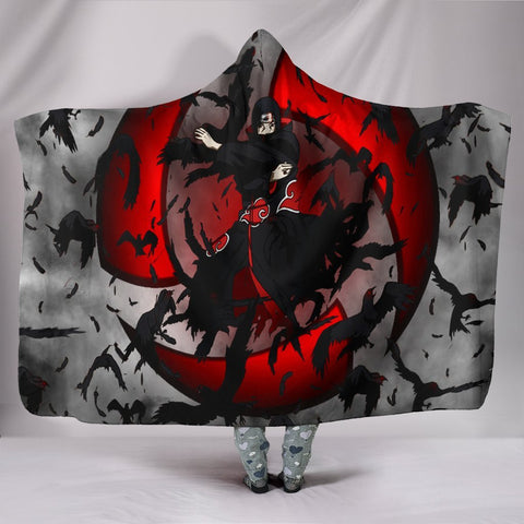 Image of Naruto Itachi Hooded Blanket - Uchiha Crow Jutsu White Blanket