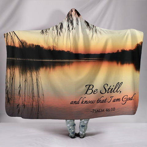 Image of Christian Hooded Blanke t- Lake Yellow Be Still Blanke