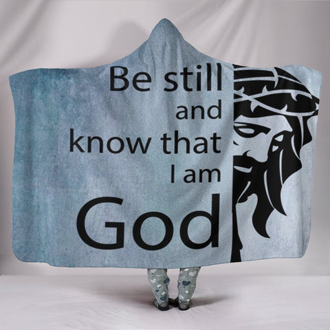 Image of Christian Hooded Blanket - Be Still Blue Blanket