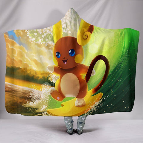 Image of Pokemon Raichu Surfing Hooded Blanket - Surfing Yellow Blanket