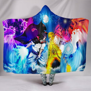 Naruto VS Sasuke Hooded Blanket - Under The Moonlight Blue Blanket