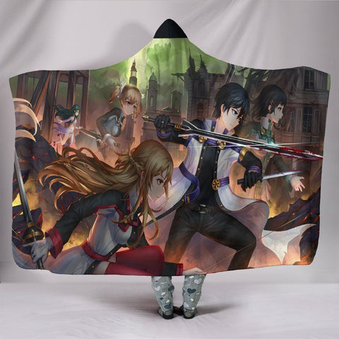 Image of Sword Art Online Ordinal Scale Hooded Blanket - Black  Many People Blanket