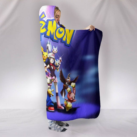 Image of Pokemon Hooded Blanket - Group Picture Blue Blanket