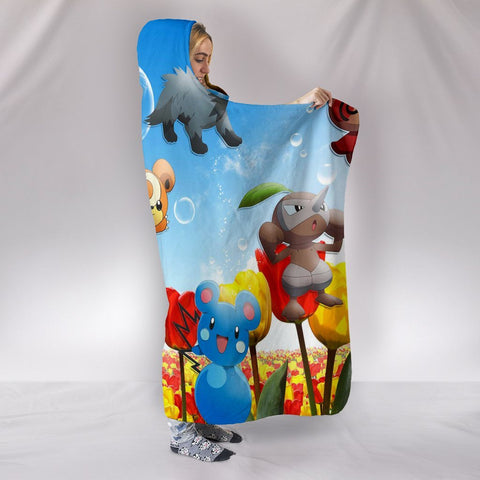 Image of Cute Pokemon Hooded Blanket - In The Flower Red Blanket