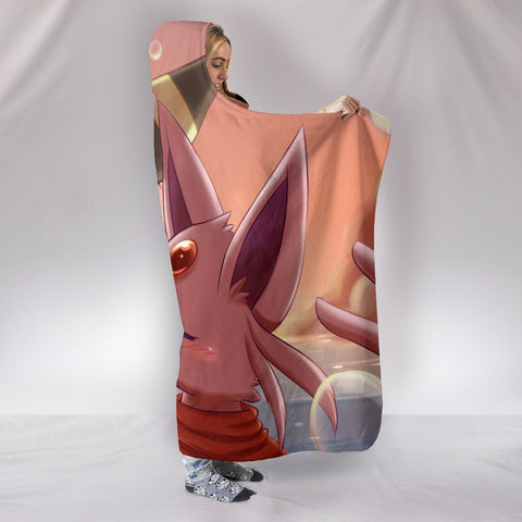 Image of Pokemon Espeon And Umbreon Hooded Blanket - In Love Pink Blanket