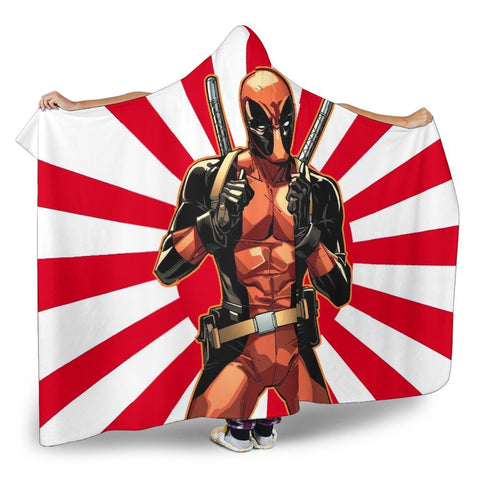 Image of Deadpool Hooded Blanket - Hey Yo White And Red Blanket