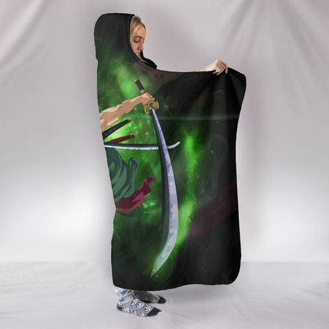 Image of One Piece Roronoa Zoro Hooded Blanket - Green Blanket