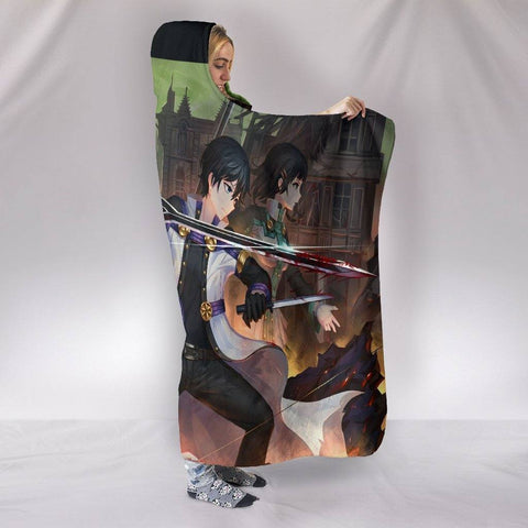 Image of Sword Art Online Ordinal Scale Hooded Blanket - Black  Many People Blanket