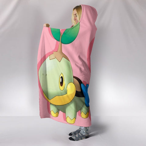 Image of Pokemon Hooded Blanket - Piplup Chimchar And Turtwig Pink Blanket