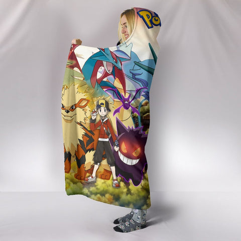 Image of Pokemon Characters Hooded Blanket - Two Boys Green  Blanket