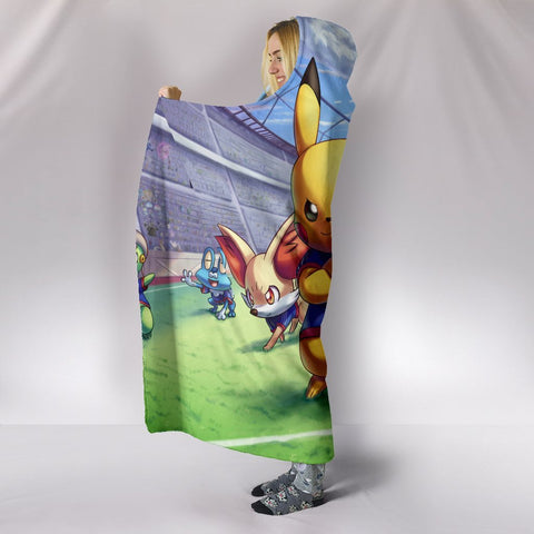 Image of Pokemon Soccer Team Hooded Blanket - Play Football Green Blanket