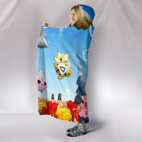 Image of Cute Pokemon Hooded Blanket - In The Flower Red Blanket