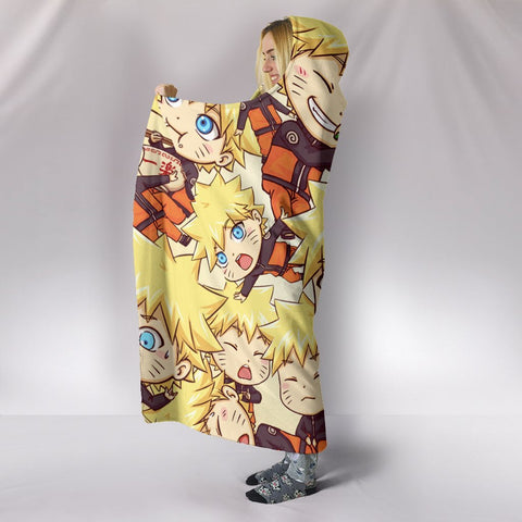 Image of Naruto Chibi Cute Hooded Blanket - Yellow Various States Blanket