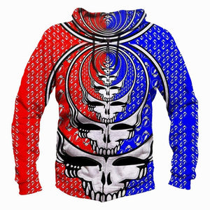 Funny Grateful Dead Hoodies - Zip Up  Red - Blue Skull 3D Hoodie