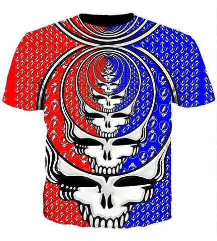 Image of Funny Grateful Dead Hoodies - Zip Up  Red - Blue Skull 3D Hoodie