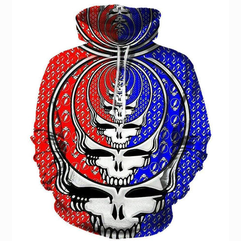 Image of Funny Grateful Dead Sweatshirts- Red - Blue Skull 3D Sweatshirt