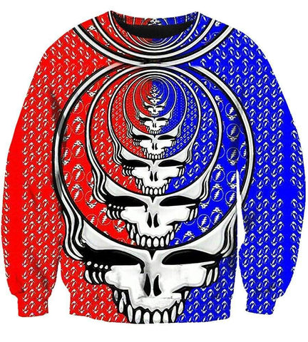 Image of Funny Grateful Dead Hoodies - Zip Up  Red - Blue Skull 3D Hoodie