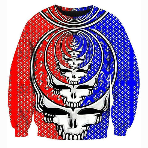 Image of Funny Grateful Dead Sweatshirts- Red - Blue Skull 3D Sweatshirt