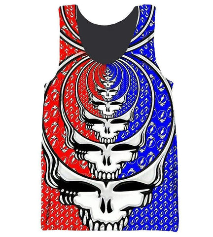 Image of Funny Grateful Dead Hoodies - Zip Up  Red - Blue Skull 3D Hoodie