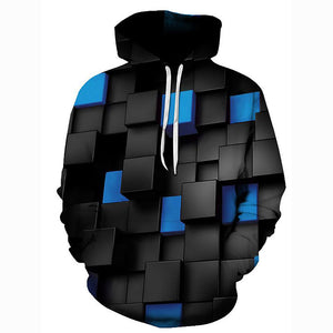 3D Printed Color Block Hoodie - Hooded Basic Pullover