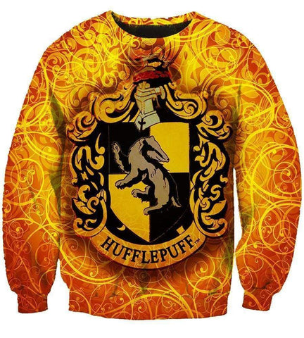 Image of Harry Potter  College Logo Hoodies - Pullover Yellow Hufflepuff Hoodie