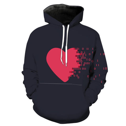 Image of Binary Heart Love Hoodie - Awesome 3D Clothing