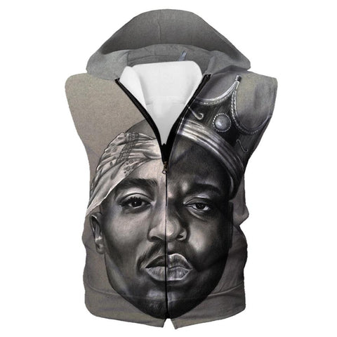 Image of 2Pac and Notorious Big Hoodies - Biggie Smalls Tupac Pullover Grey Hoodie