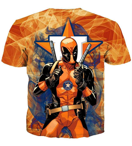 Image of Deadpool Houston Astros Hoodies - Pullover Orange Hoodie