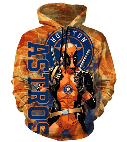 Image of Deadpool Houston Astros Hoodies - Pullover Orange Hoodie