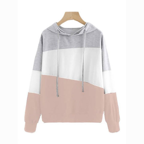 Image of Women's Color Block Hoodie - Casual Patchwork Pullover