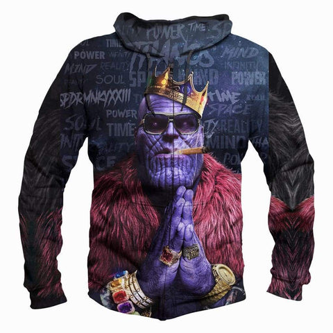 Image of The Avengers Infinity War Thanos Hoodies - Zip Up Smoking Black Zip Up Hdoodie