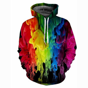 3D Printed Patchwork Rainbow Hoodie - Hooded Casual Pullover